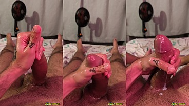 POV intensely jerking my big uncut cock until I shoot a thick cum load