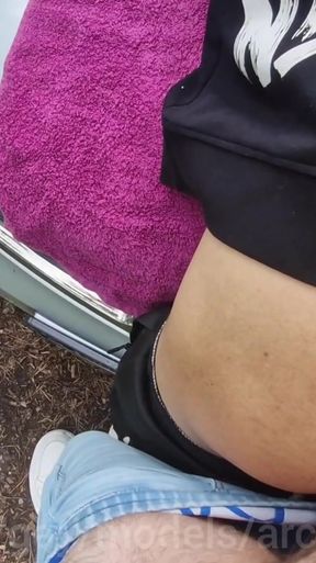 Thrilling moment from &quot;Extreme shock , A slave fucked on the hood of a car near truckers watching our fuck without a condom.&quot;