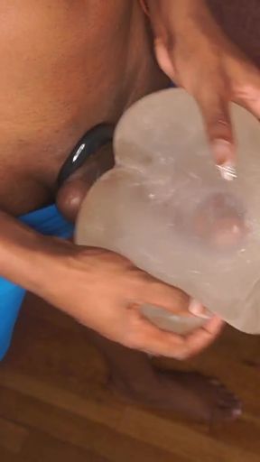 Black Trans Girl Vanniall Edging in a Tiny Blue Bikini - Ending in a HUGE Self Facial!   Clip 1