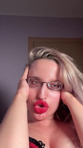 Bimbo Big Lips Blowjob JOI Eye Glasses