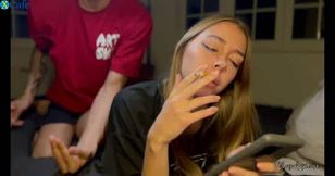 Skinny smoking blonde with huge creampie in tight pussy