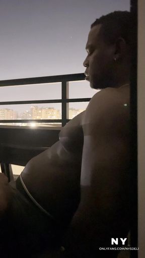 Sexy brunette gives a delicious spectacular blowjob on the hotel balcony -amateur couple- nysdel