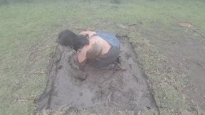 Muddy Denim Overalls and Muddy Boobs