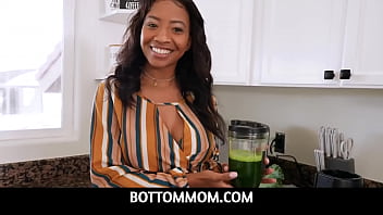 BottomMom - Ebony MILF fitness stepmom September Reign tasting stepsons big white dick