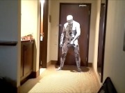 arachnaphobia zentai cums into black condom