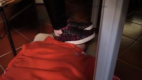 footstool under sneakers