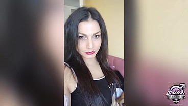 Freaky tranny teen Canela loves to lick cum out of condoms while jerking off and cum