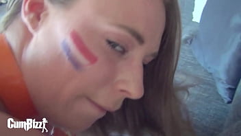 Teen Dutch slut sucks big BBC and gets fucked on Kingsday