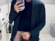 Stroking my dick on a break at work while customers try to get in the bathroom