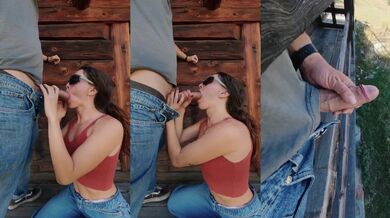 Busty Amateur Brunette Takes Huge Dick Deepthroat In Public Outdoor Cumshot