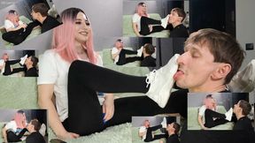b78 “Lick it. Lick my spit off the dirty sole, you disgusting dg.” While he licked, I spat on him again and again, slapped his face with the sneaker, and laughed