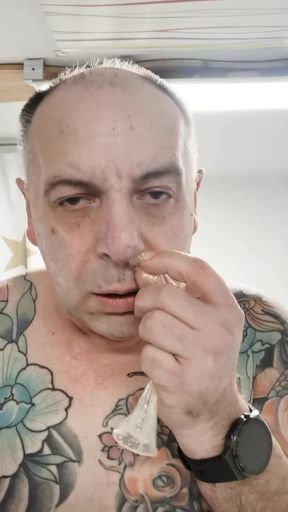sls-frank pulling a condom through the nose