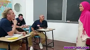 Hijabi teacher Kiki Cali gets gangbanged by her students in the classroom