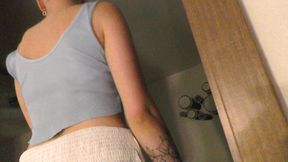 Hot girl tease in short mini tennis skirt and college uniform