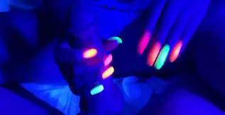 Neon Black Light Nails with Cumshot - Part 2