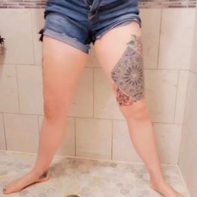 Desperate need to go. Slowly peeing my shorts