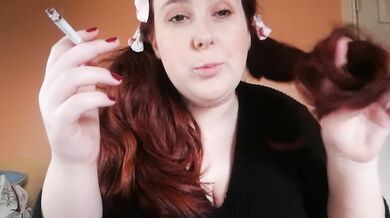 BBW Cutie Plays With Her Big Tits Pigtails Smoking hard