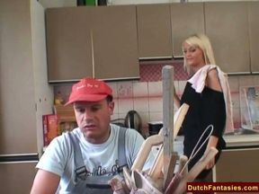 Blonde Stepmom gets fucked in her mouth by a horny guy