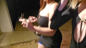 blindfolded foursome just after coming home from a party - luna doll