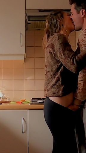 Kitchen make out with kissing &amp; fingering - sensual teasing stepsister   Clip 1