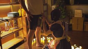 Blowjob with a latex hood