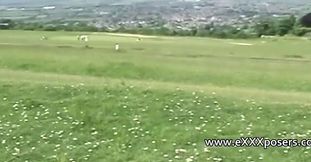 Hot British chick flashes panties in public park