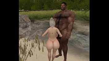 lucky beach bimbo gets lucky encounter with muscular, aggressive nigr bull