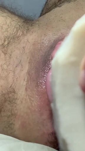 Trying to fuck my trans pussy with a huge thick dick   Clip 1