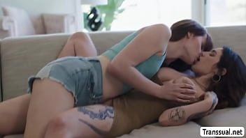 Busty Stepmom gets her hairy pussy banged by TS stepdaughter