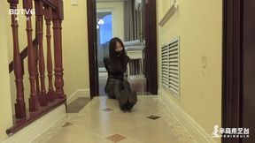Asian Brunette Bound in Latex, Gagged and Blindfolded