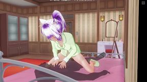 3D HENTAI Cute girlfriend in green pajamas rides a big cock