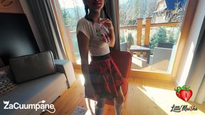 A small and tight highlander girl in a highlander outfit gets fucked hard by a client's cock.