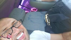 rebecca is always horny and she fucks two black guys during a van trip to the airport!