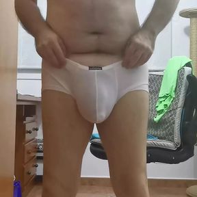 WHITE BOXER SHORTS WITH JOCKSTRAP