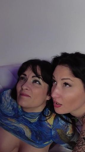 Wife and Lover Share a Blowjob, Hot Busty Mary Rider and Fattolandia Give a Deep Blowjob
