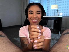 Fitness Babe Ameena Green Jerks Off a Pulsing Cock in