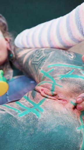 TATTOOED hippie ANAL fuck herself with dildo with BIG DICK   Clip 2