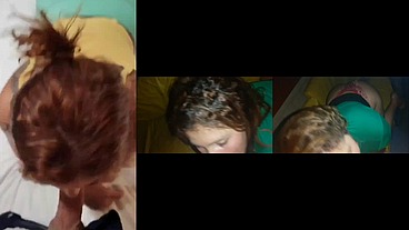 Ruiva faz um boquete no marido pra depois ir na balada e chupar vários pau duro e ganhar gozada na bucetinha sem camisinha