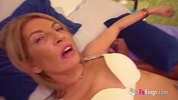She wants to top herself with a BIG BLACK COCK! Blonde mature and her first interracial!