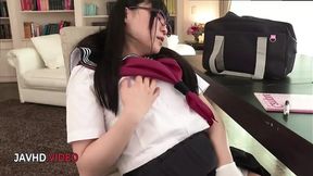 Asian College Rara Unno gives blowjob for grades in class