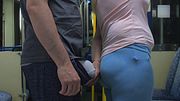 Pervert Stranger Touch Her Ass Inside Bus and Ejaculate Fast Using Girl's Hand