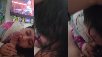 Latina deep throats then sucks me again while her friend watches and jerks off