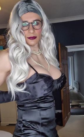 Feeling sexy slipping into my long black satin opera's