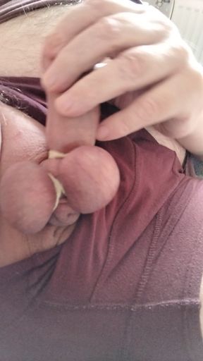 My friend lies down and jerks his cock until he orgasms, loves to play with his cock