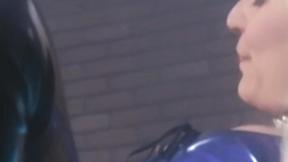 ”Sub babe with a mask orally pleasures her dominas twat”