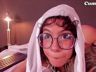 Goth BBW Rams Her Hairy Pussy with Massive Black Dildo