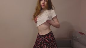 Sweet petite skinny girl striptease