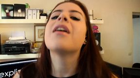 Trashy beauty masturbating on the desk