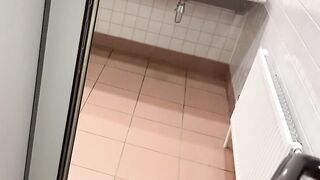 Jerking with the door open in public shower