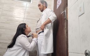 Doctor and Nurse Can't Resist and Have Sex in the Hospital Bathroom During Their Shift